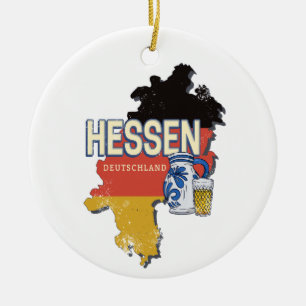 Adorno De Cerámica Hesse Alemania Mapa del Estado Retro Recuerdos de
