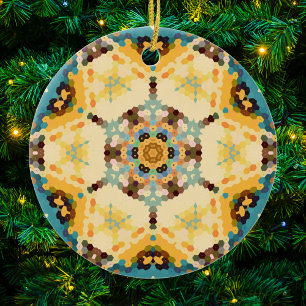 Adorno De Cerámica Hex Mandala Amarillo y Azul