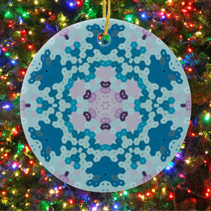 Adorno De Cerámica Hex Mandala Azul y Púrpura
