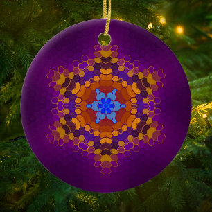 Adorno De Cerámica Hex Mandala Naranja púrpura y azul