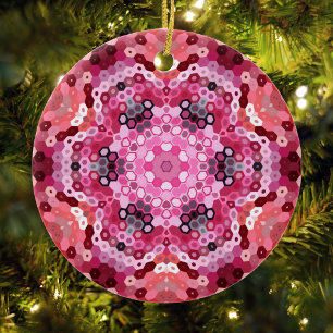 Adorno De Cerámica Hex Mandala Rojo rosa y Blanco