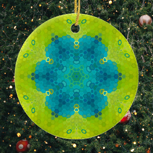 Adorno De Cerámica Hex Mandala Verde y Azul