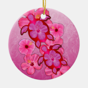Adorno De Cerámica Hibisco y tortugas rosados de Honu