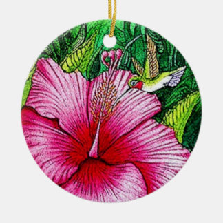 Adorno De Cerámica Hibiscus Hummingbird