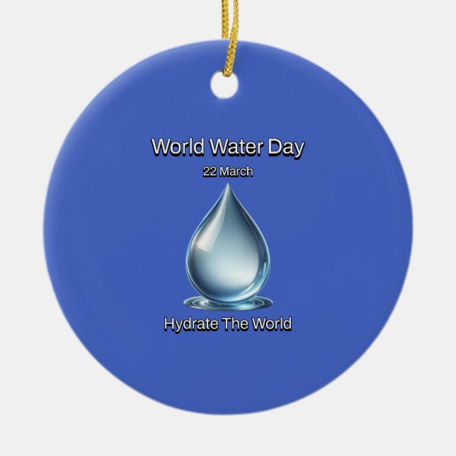 Adorno De Cerámica Hidrate el mundo. Día Mundial del Agua. (Frente)
