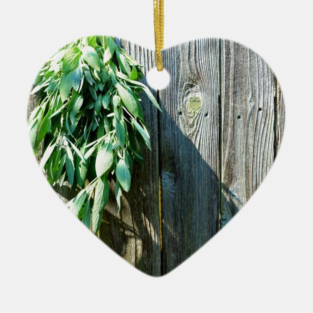 Adorno De Cerámica Hierbas verdes botánicas grano de madera afligido (Frente)