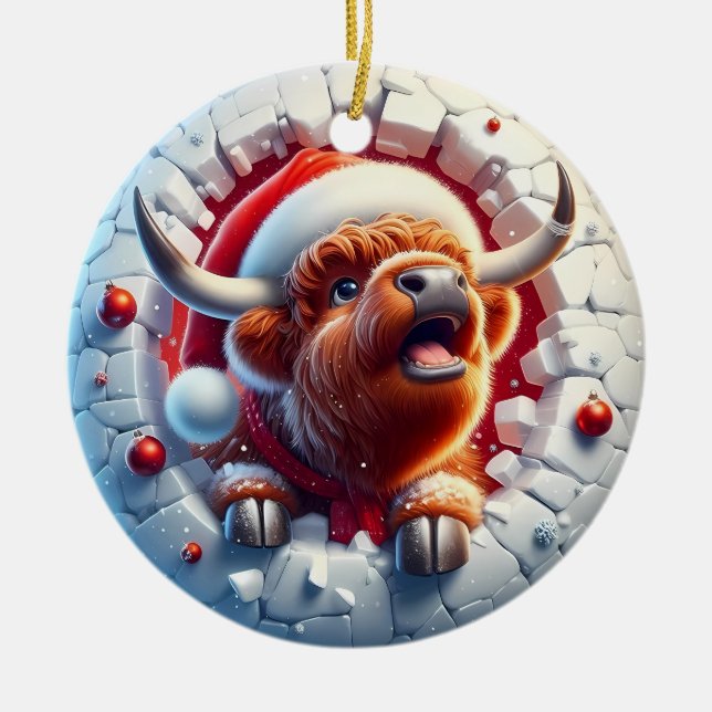 Adorno De Cerámica Highland Cow Christmas Ornament (Frente)