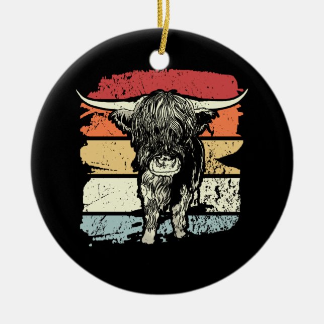 Adorno De Cerámica Highland Cow Highland Cows Retro (Frente)