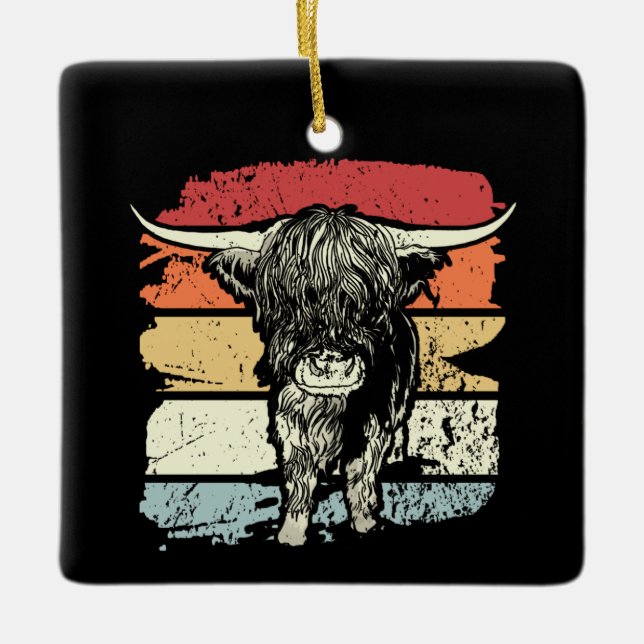 Adorno De Cerámica Highland Cow Highland Cows Retro (Anverso)