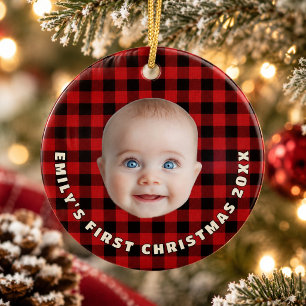 Adorno De Cerámica Highland Lodge Buffalo Plaid Baby Primer Navidad
