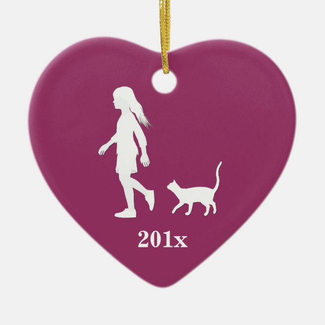 Adorno De Cerámica Hija y gato: Niña pequeña y su gatito (Frente)