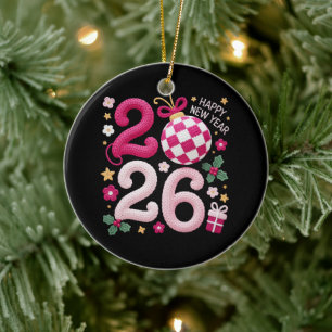 Adorno De Cerámica Hilo de ganchillo Feliz Año Nuevo 2026