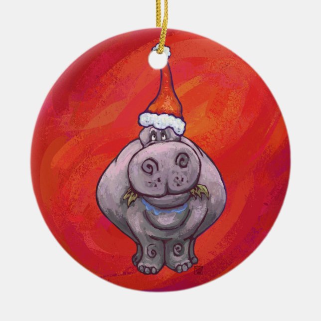 Adorno De Cerámica Hipo lindo en Santa Hat en rojo (Frente)
