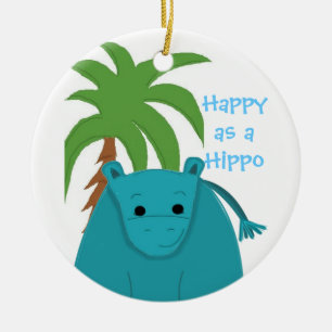 Adorno De Cerámica Hipopótamo Azul con una Palma