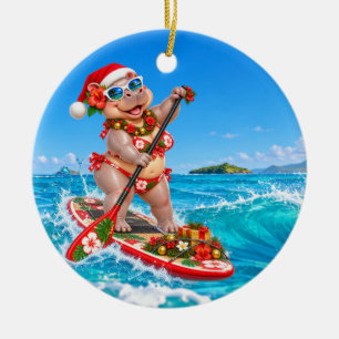 Adorno De Cerámica Hipopótamo de SUP de Navidad en Paddleboarding