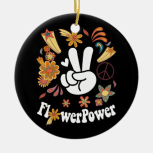 Adorno De Cerámica Hippie Groovy Flower Power Woodstock Paz bohemia