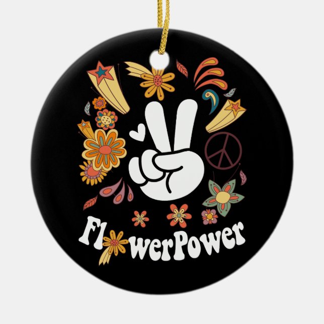 Adorno De Cerámica Hippie Groovy Flower Power Woodstock Paz bohemia (Frente)