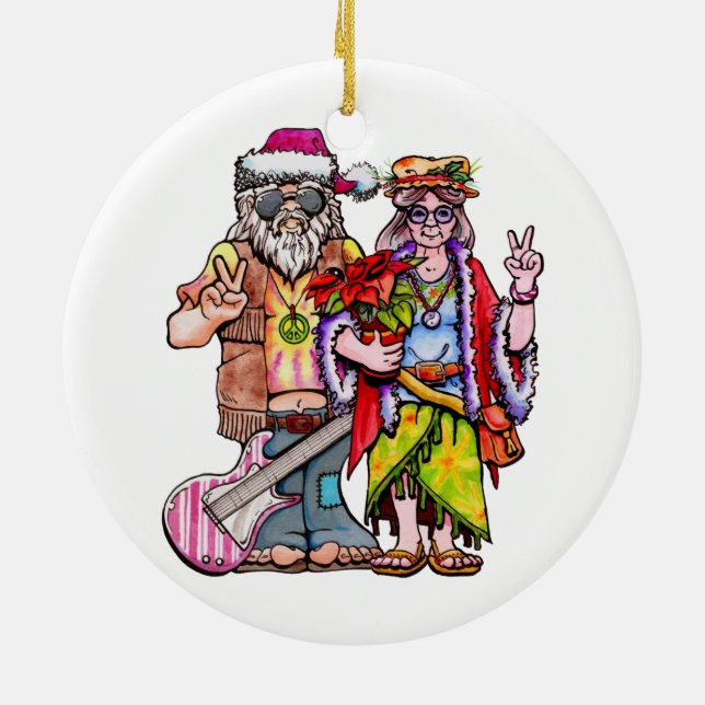 Adorno De Cerámica Hippie Santa Couple (Atrás)