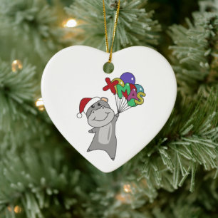Adorno De Cerámica Hippo Feliz Navidad Animales de Invierno Hippos