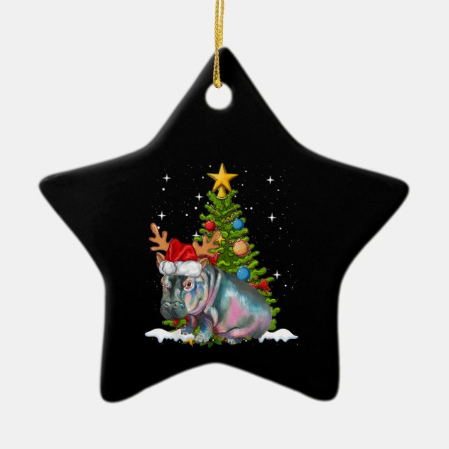 Adorno De Cerámica Hippo Fiona Árbol de Navidad Hippopótamo (Frente)