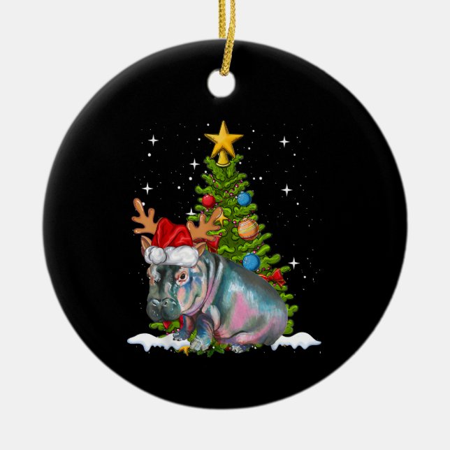 Adorno De Cerámica Hippo Fiona Árbol de Navidad Hippopótamo (Frente)