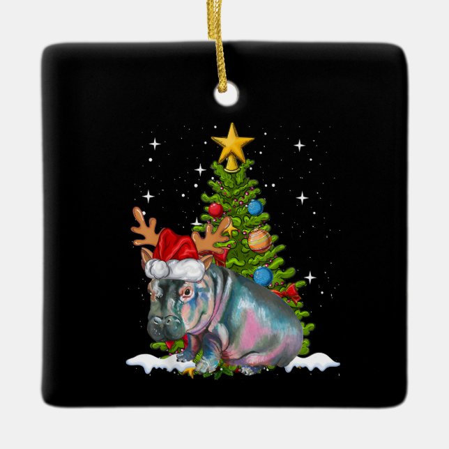 Adorno De Cerámica Hippo Fiona Árbol de Navidad Hippopótamo (Anverso)