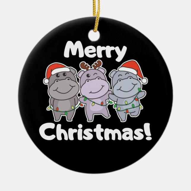 Adorno De Cerámica Hippo Navidades Animales Cute Hippos Merry Ceramic (Frente)