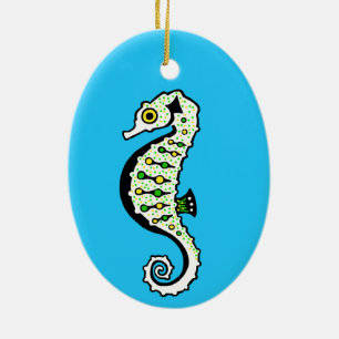 Adorno De Cerámica Hippocampus - Cute SEAHORSE - azul marino - océano