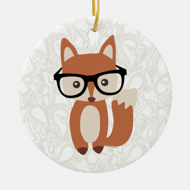 Adorno De Cerámica Hipster Baby Fox con gafas (Frente)