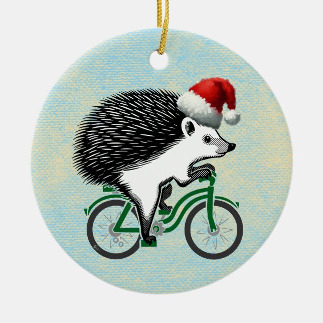 Adorno De Cerámica Hipster Hedgehog Montando En Bicicleta (Frente)