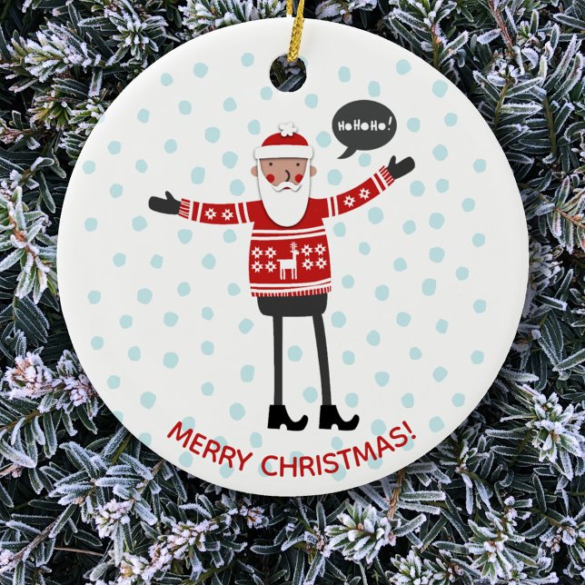 Adorno De Cerámica Hipster Santa (Fun Santa Claus in skinny jeans custom text Christmas ornament)