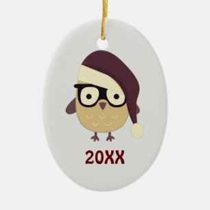 Adorno De Cerámica Hipster Santa Owl