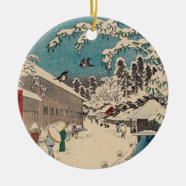 Adorno De Cerámica Hiroshige paisaje invernal de japón (Frente)