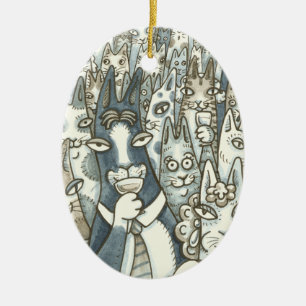 Adorno De Cerámica Hiss N' Fitz CAT FIESTA CHRISTMAS ORNAMENT Oval