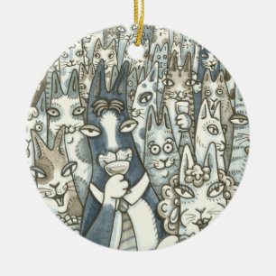Adorno De Cerámica Hiss N' Fitz CAT FIESTA CHRISTMAS ORNAMENT Round
