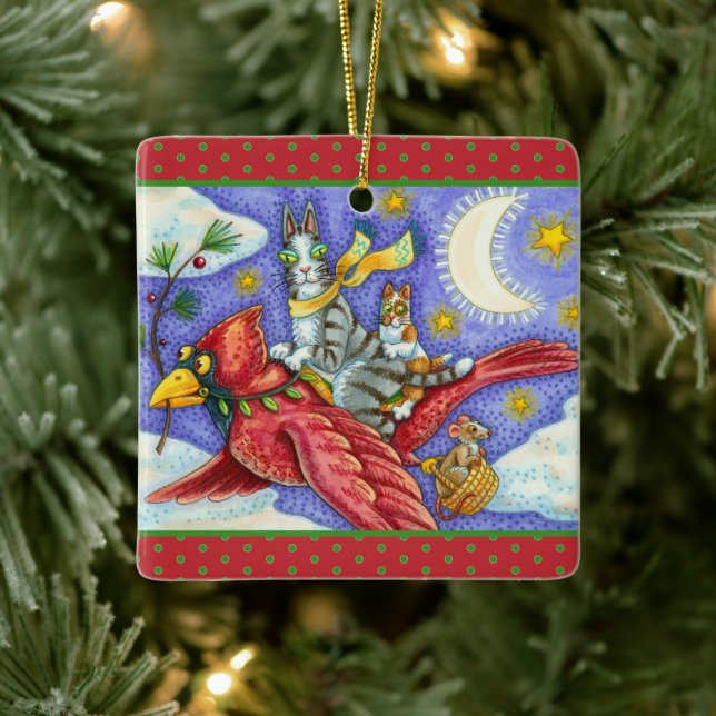 ADORNO DE CERÁMICA HISS N' FITZ FUNNY GATOS, CARDINAL DE NAVIDADES GI (Árbol)