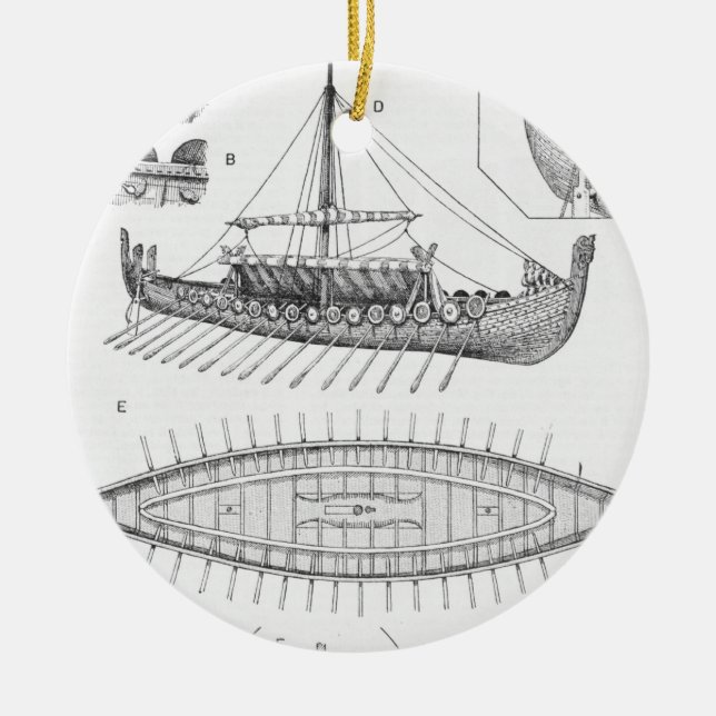 Adorno De Cerámica Historia y diagrama de la embarcación de Viking (Frente)