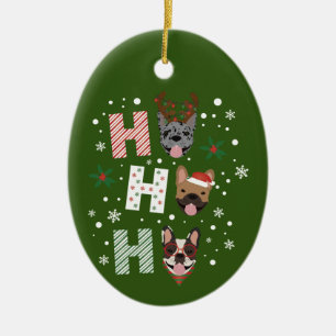 Adorno De Cerámica Ho Ho Ho Ho Bulldog francés Feliz Navidad