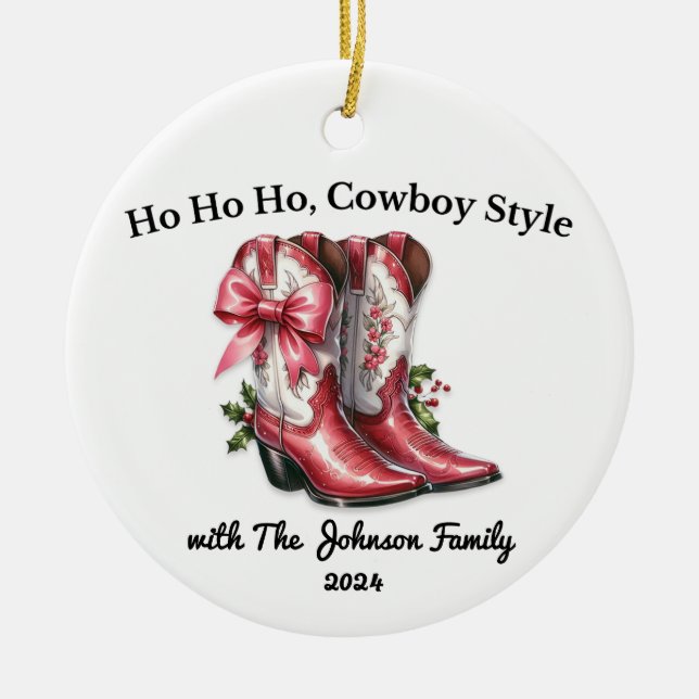 Adorno De Cerámica Ho Ho Ho Ho, estilo Cowboy (Frente)