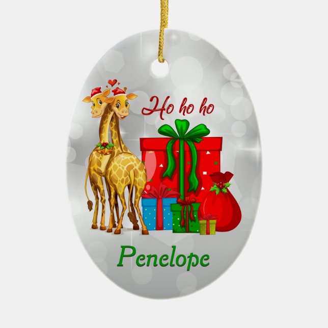 Adorno De Cerámica Ho Ho Ho Ho Navidades Giraffes (Frente)