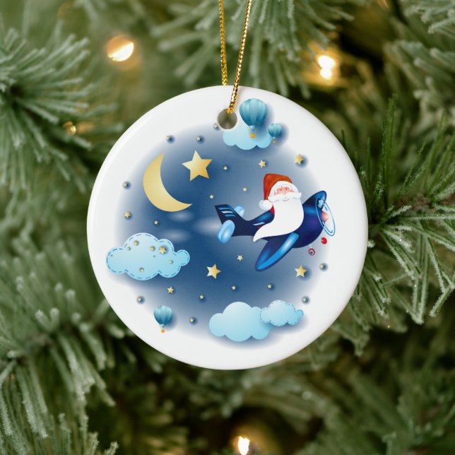 Adorno De Cerámica ¡Ho ho ho ho! Santa en el avión (Árbol)