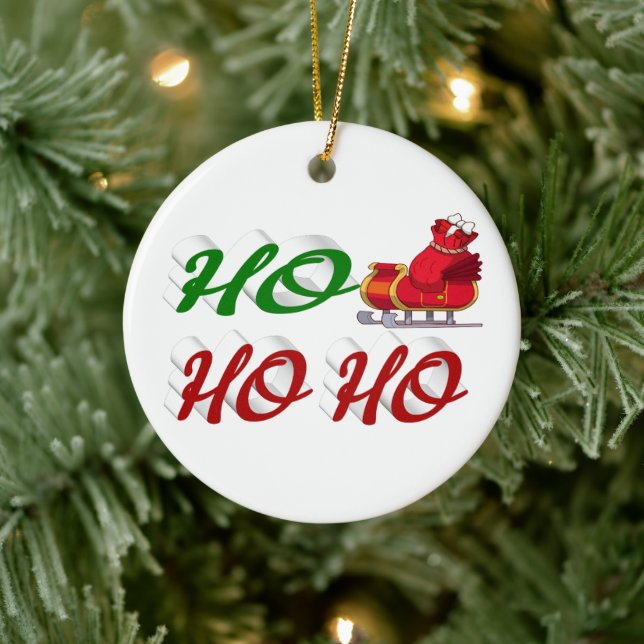 Adorno De Cerámica Ho Ho Ho Ho Santa Sleigh Navidad guion rojo verde (Árbol)