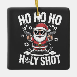 Adorno De Cerámica Ho Ho Ho Santa con Pistola América USA Navidad
