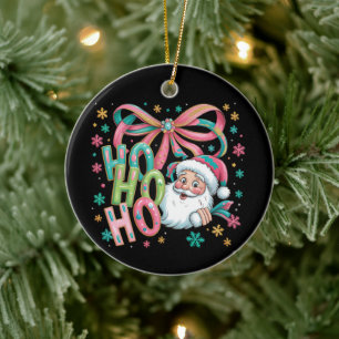 Adorno De Cerámica Ho Ho Ho Santa Coquette Lazo Navidad Retro Festiv