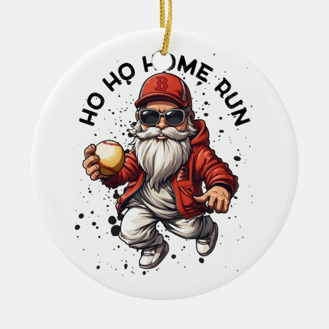 Adorno De Cerámica Ho Ho Home Run Baseball Santa (Frente)