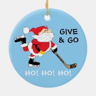Adorno De Cerámica ¡Hockey Santa Give and Go Ho! ¡Ho! ¡Ho! Navidades