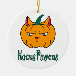 Adorno De Cerámica Hocucus pawcus Halloween calabaza ginger cat magia