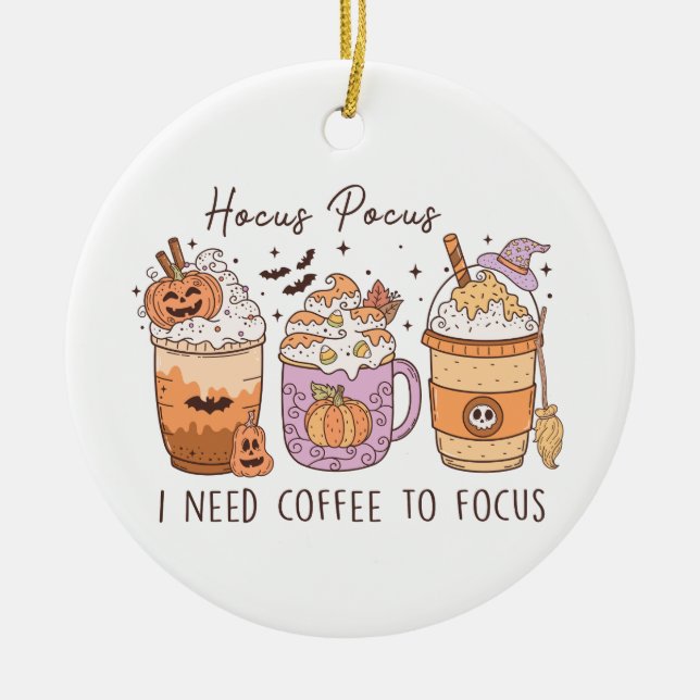 Adorno De Cerámica Hocus Pocus necesito café para enfocar Halloween (Frente)