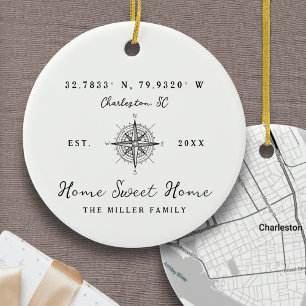 Adorno De Cerámica Hogar Dulce Hogar Latitud Longitud Personalizado