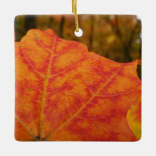 Adorno De Cerámica Hoja de Arce Abstracta de Otoño Naranja y Rojo Nat